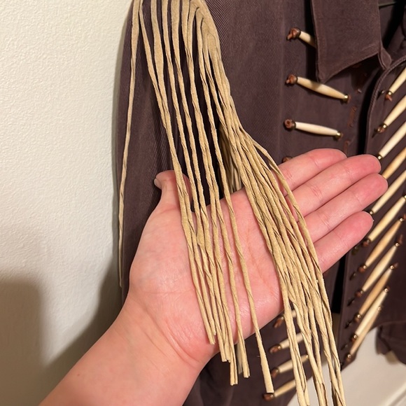 PERFECT Double D Ranch Western Fringe Jacket Brown Denim Beaded Suede Fringe - Picture 5 of 6